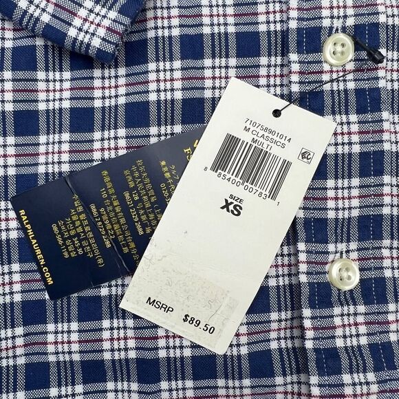 NWT Polo Ralph Lauren Men’s Blue Cotton Plaid Shirt Button Down US XS | $89.50 - Picture 9 of 11